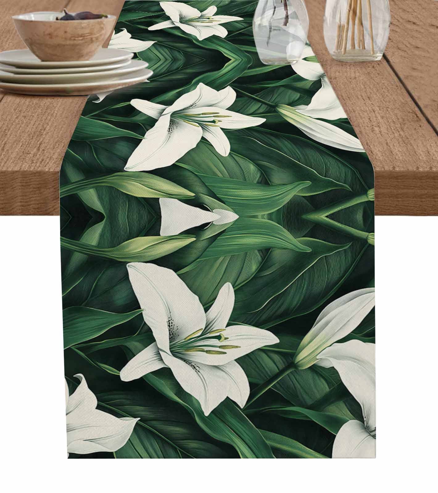 Boanket Elegant Flower Table Runner - 48 Inch Long, Kitchen Dining ...