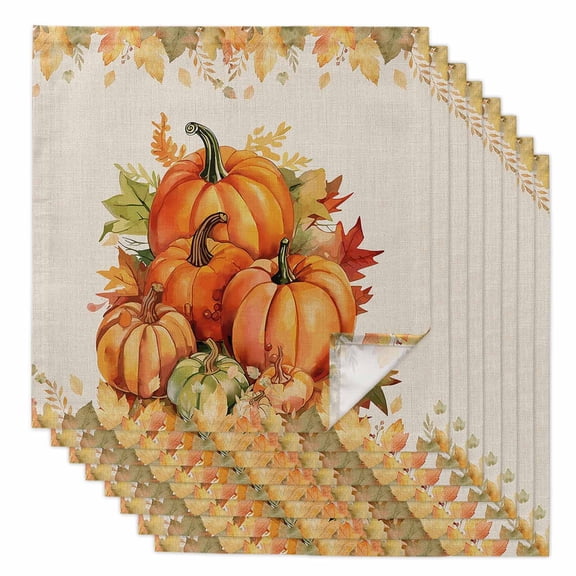 Boanket Fall Thanksgiving Cloth Napkins Set of 8, Holiday Napkins for Baby Shower, Rustic Orange Pumpkin Harvest Maple Leaf Washable Reusable Dinner Napkins for Cocktail Wedding Party, 20 x 20 Inch