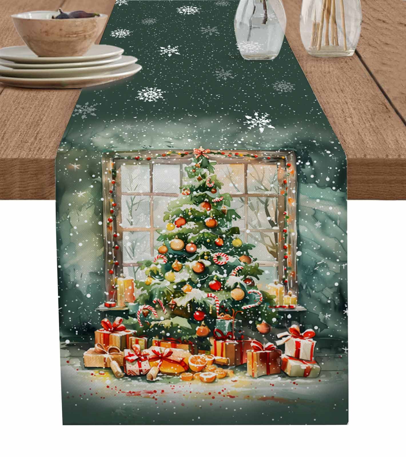 Boanket Green Christmas Tree Table Runner - 72 Inch Long, Kitchen ...