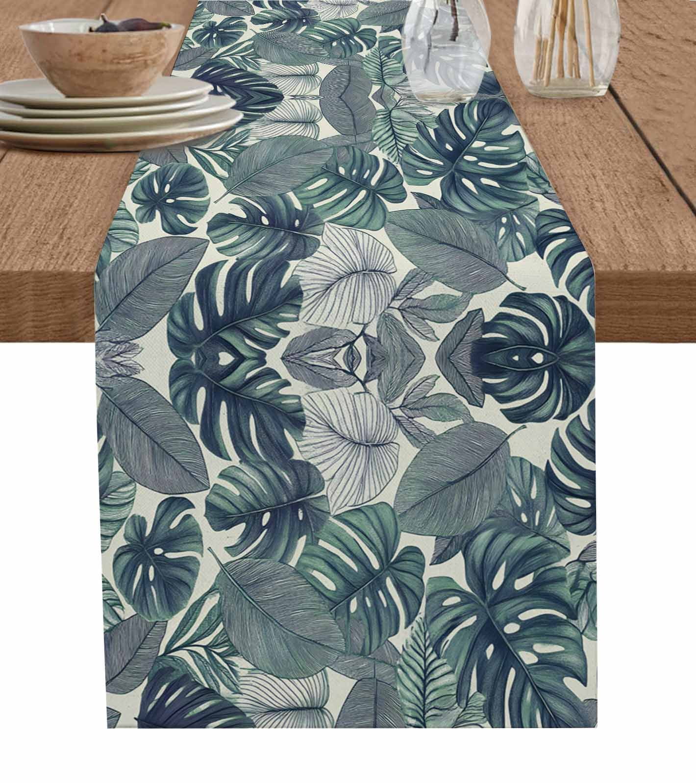 Boanket Green Leaves Table Runner - 72 Inch Long, Kitchen Dining Table ...
