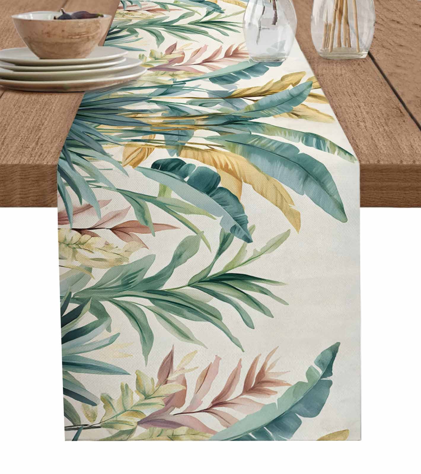 LADY MIRANDA Green Leaf Table Runner - 13x72 Inch Farmhouse Style, Summer & Seasonal Decor - View #3