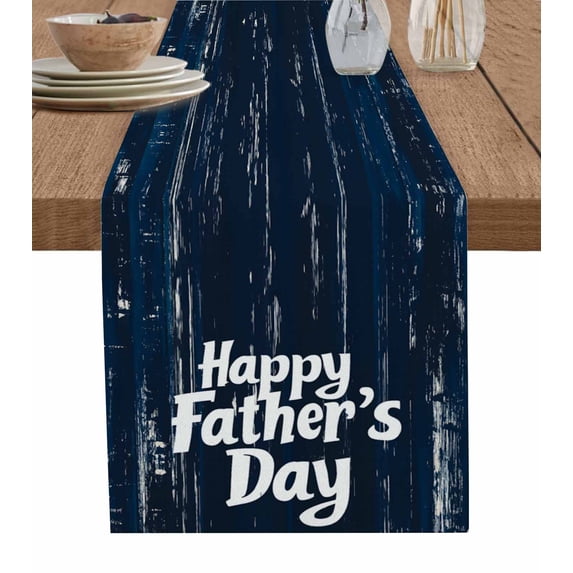 Boanket Happy Father's Day Table Runner - 60 Inch Long, Kitchen Dining Table Runner Dresser Scarves, Navy Blue Shabby Wooden Grain Farmhouse Decor for Coffee Tables Wedding Party Banquet