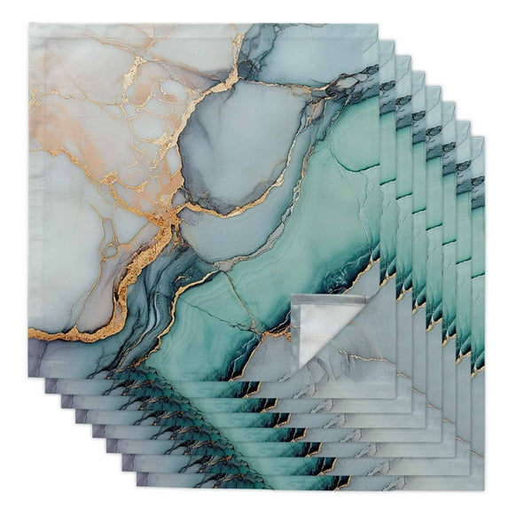 Boanket Marble Cloth Napkins Set of 8, Holiday Napkins for Baby Shower, Turquoise Gray Blue Gradient Modern Geometric Washable Reusable Dinner Napkins for Cocktail Wedding Party, 20 x 20 Inch