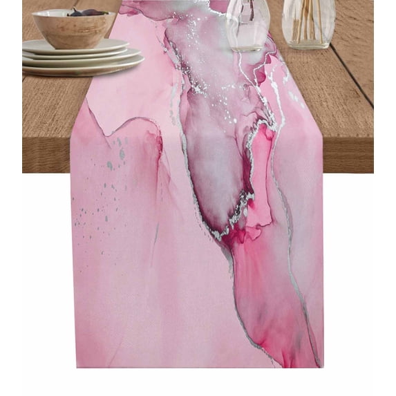 Boanket Marble Pink Table Runner - 60 Inch Long, Kitchen Dining Table Runner Dresser Scarves, Modern Abstract Ink Painting Luxury Farmhouse Home Decor for Coffee Table Wedding Party Banquet