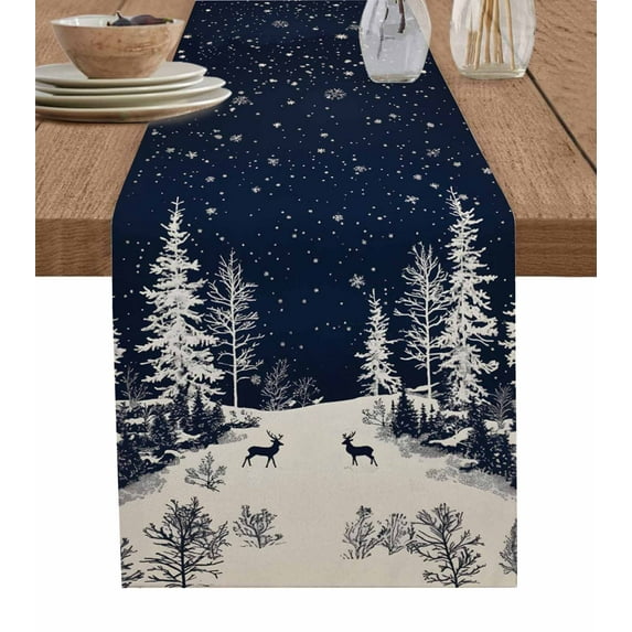 Boanket Navy Blue Christmas Table Runner - 36 Inch Long, Kitchen Dining Table Runner Dresser Scarves, Christmas Tree Xmas Snowflake Farmhouse Home Decor for Coffee Table Wedding Party Banquet