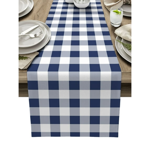 Boanket Navy Blue White Plaid Table Runner - 70 Inch Long, Kitchen Dining Table Runner Dresser Scarves, Farmhouse Checkered Buffalo Farmhouse Home Decor for Coffee Table Wedding Party Banquet