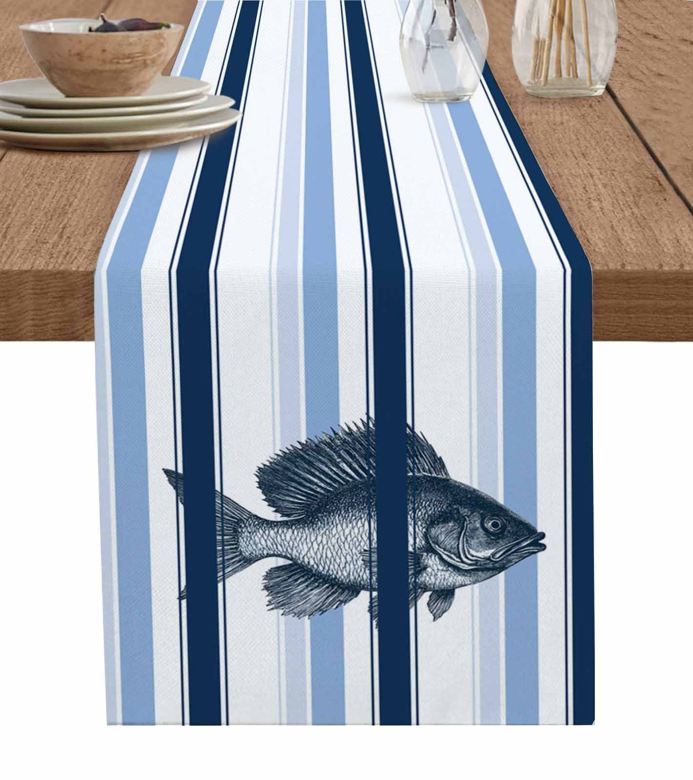 Boanket Ocean Fish Table Runner - 108 Inch Long, Kitchen Dining Table ...
