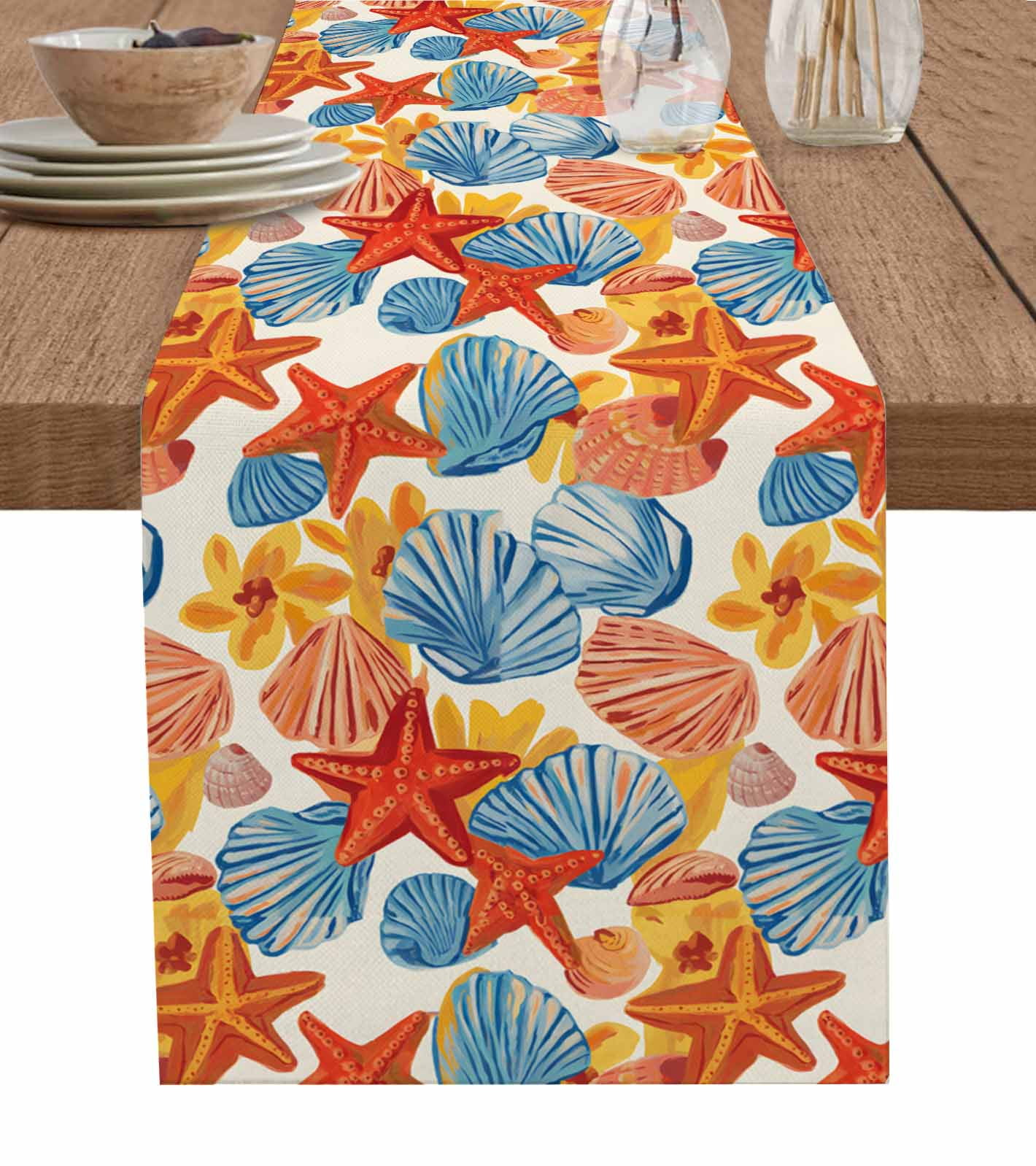 Boanket Orange Flower Retro Table Runner - 72 Inch Long, Kitchen Dining ...