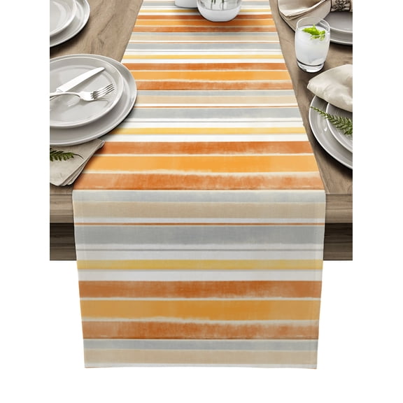 Boanket Orange Nordic Style Stripes Table Runner - 48 Inch Long, Kitchen Dining Table Runner Dresser Scarves, Orange Grey Texture Farmhouse Home Decor for Coffee Table Wedding Party Banquet