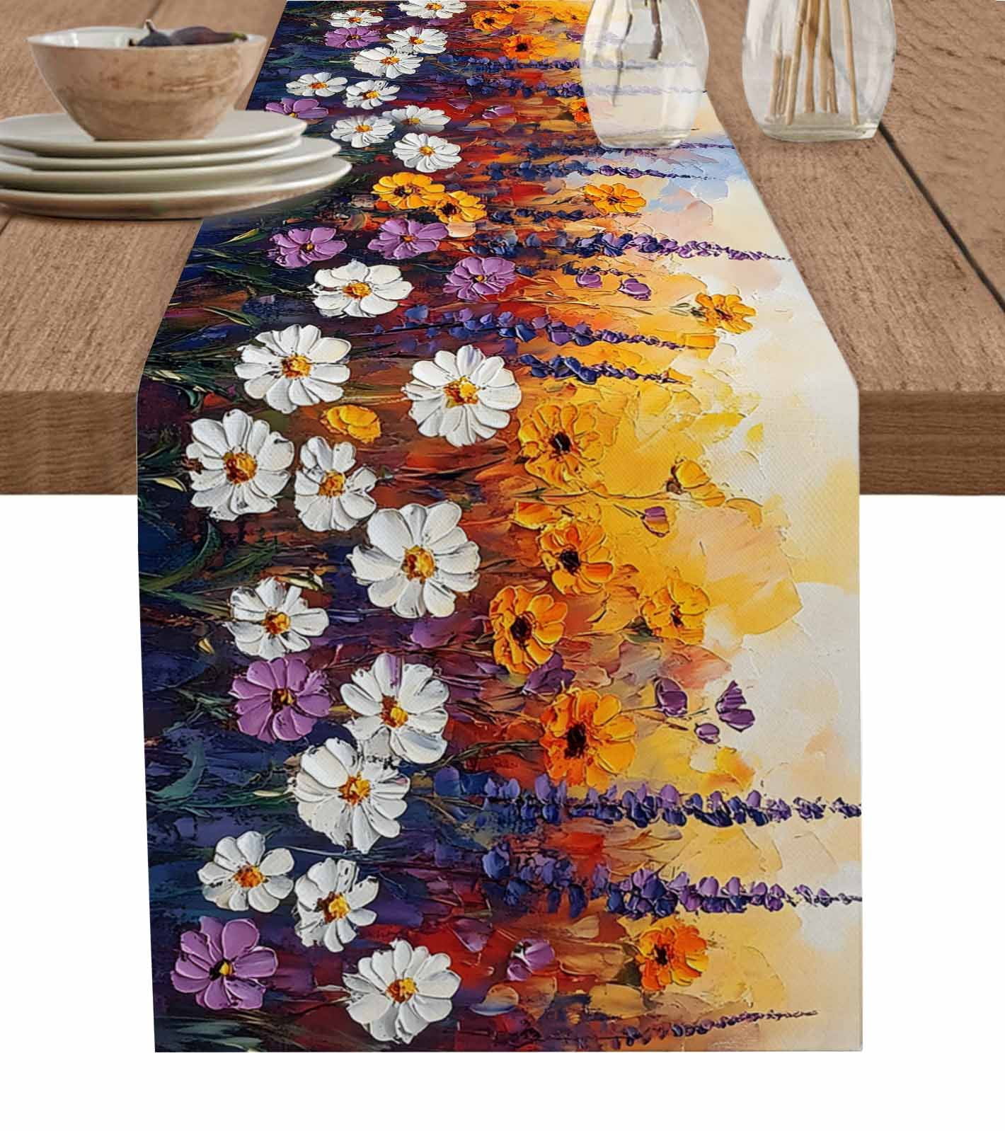 Boanket Orange Purple White Daisy Table Runner - 108 Inch Long, Kitchen ...