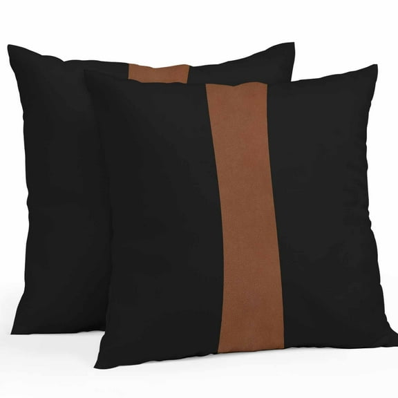 Boanket Outdoor Pillow Covers 18 x 18 Inches, Black Brown Waterproof Throw Pillow Cover Set of 2, Contemporary Boho Modern Art Decorative Square Cushion Covers for Patio/Tent/Couch/Garden
