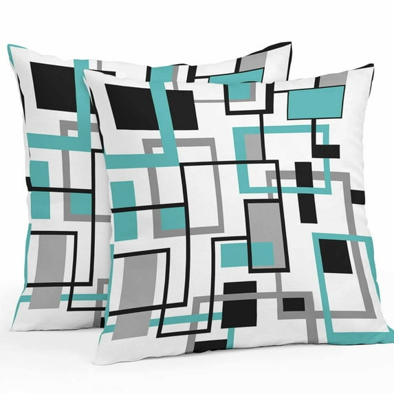 Boanket Outdoor Pillow Covers 20 x 20 Inches, Abstract Aqua, Waterproof Throw Pillow Cover Set of 2, Modern Grey White Middle Century Decorative Square Cushion Covers for Patio/Tent/Couch/Garden