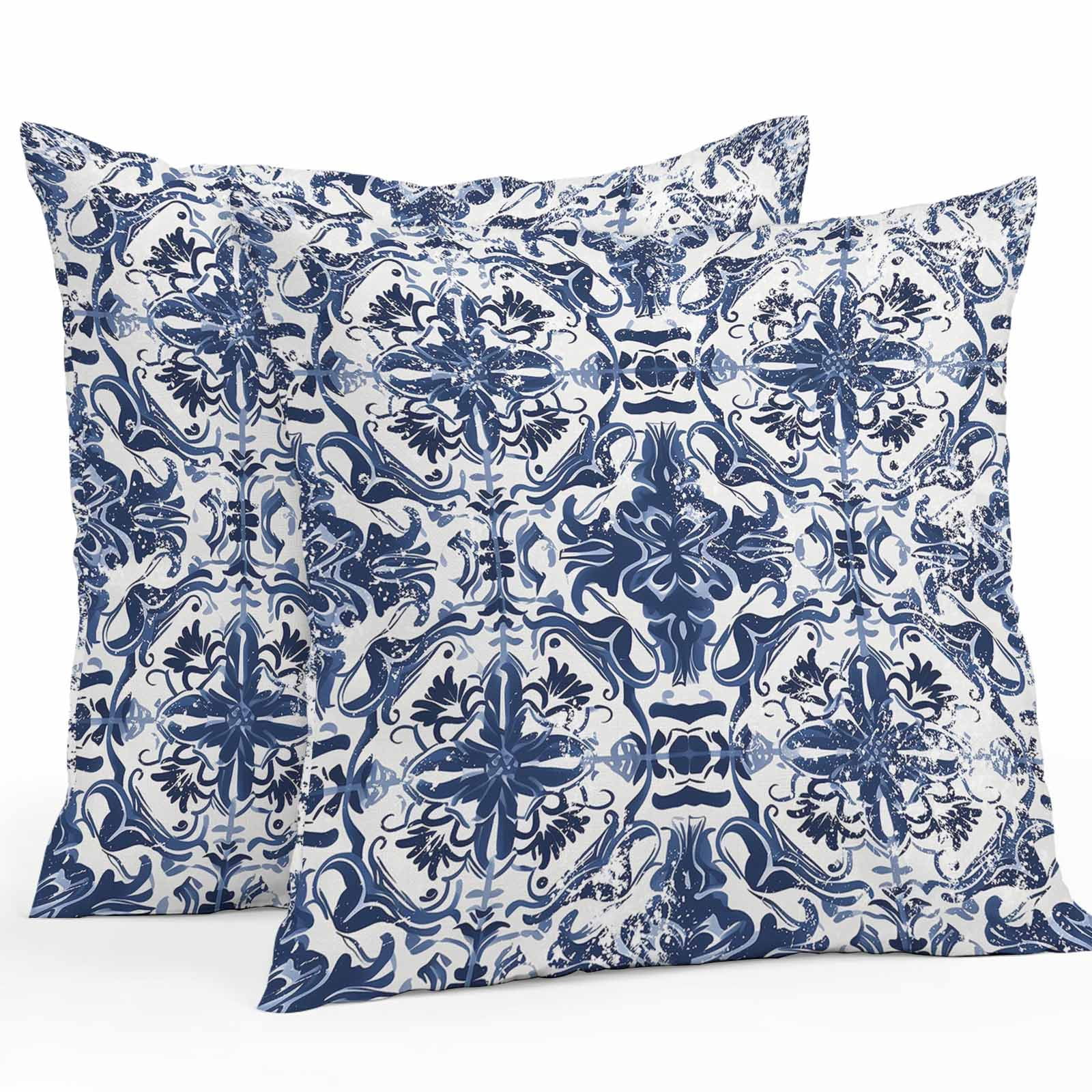 Boanket Outdoor Pillow Covers 20 x 20 Inches, Blue Abstract, Waterproof Throw Pillow Cover Set of 2, Traditional Geometric Native Printing Decorative Square Cushion Covers for Patio/Tent/Couch/Garden