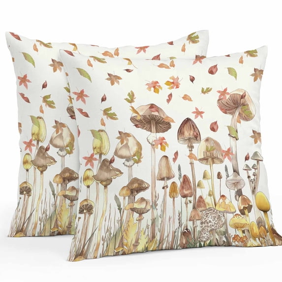 Boanket Outdoor Pillow Covers 20 x 20 Inches, Fall Mushroom Waterproof Throw Pillow Cover Set of 2, Watercolor Maple Leaf Botanical Decorative Square Cushion Covers for Patio/Tent/Couch/Garden