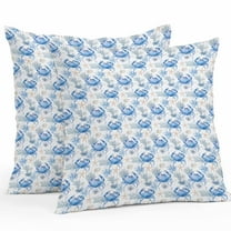 Boanket Outdoor Pillow Covers 24 x 24 Inches, Blue Crab Coastal Waterproof Throw Pillow Cover Set of 2, Summer Beach Nautical Starfish Decorative Square Cushion Covers for Patio/Tent/Couch/Garden