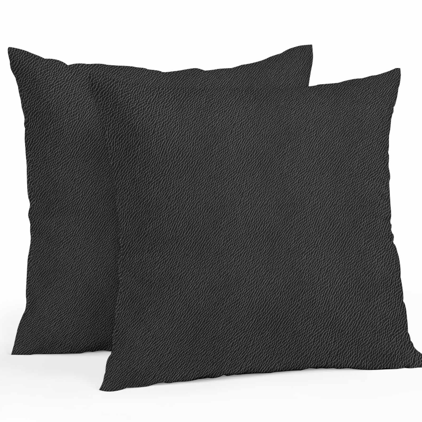 Boanket Outdoor Pillow Covers 24 x 24 Inches, Solid Black Waterproof Throw Pillow Cover Set of 2, Retro Minimalism Abstract Denim Texture Decorative Square Cushion Covers for Patio/Tent/Couch/Garden