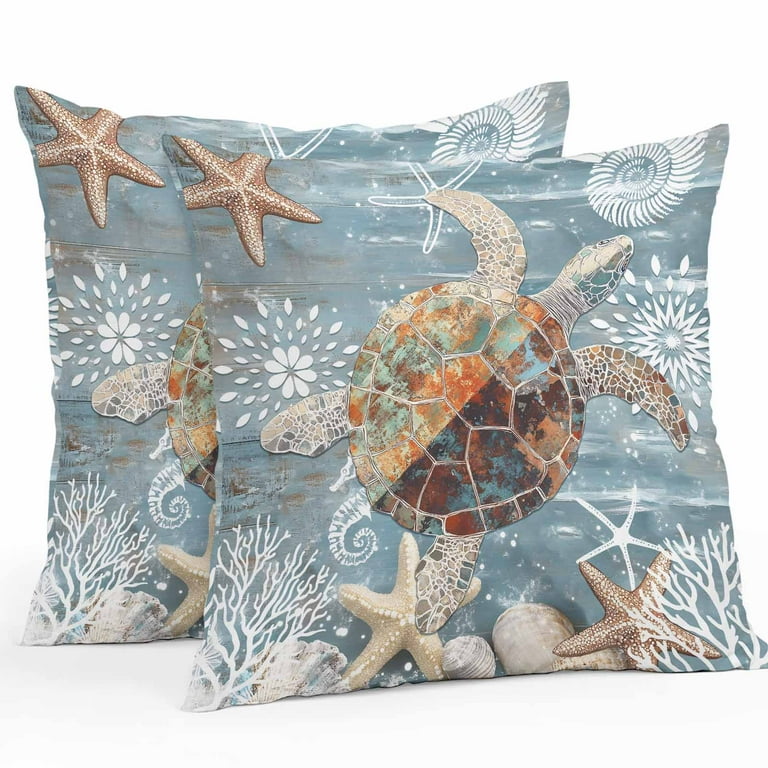 Boanket Outdoor Pillow Covers 26 x 26 Inches, Coastal Turtle