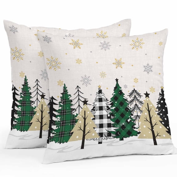 Boanket Outdoor Pillow Covers 26 x 26 Inches, Gold Snowflake, Waterproof Throw Pillow Cover Set of 2, Christmas Green Pine Tree Decorative Square Cushion Covers for Patio/Tent/Couch/Garden