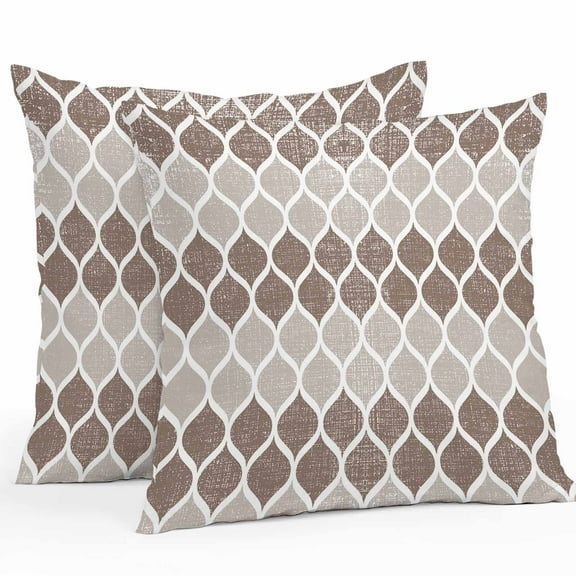 Boanket Outdoor Pillow Covers 26 x 26 Inches, Retro Brown, Waterproof Throw Pillow Cover Set of 2, Abstract Middle Century Ombre Plaid Decorative Square Cushion Covers for Patio/Tent/Couch/Garden