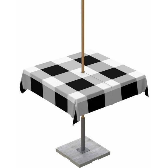 Boanket Outdoor Tablecloth with Umbrella Hole for Patio/Picnic/Party/Camping, Black White Plaid Waterproof Table Cloth Square Cover Washable, Spring Farmhouse Buffalo Checkered 60"x 60"