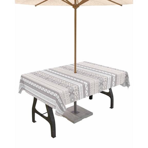 Boanket Outdoor Tablecloth with Umbrella Hole for Patio/Picnic/Party/Camping, Boho Stripes Waterproof Table Cloth Rectangle Table Cover Washable, Abstract Polka Dot Rustic Tribal Patterns (52"x 70")