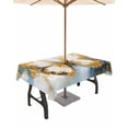 thumbnail image 1 of Boanket Outdoor Tablecloth with Umbrella Hole for Patio/Picnic/Party/Camping, Butterfly Waterproof Table Cloth Rectangle Table Cover Washable, Abstract Teal Brown Oil Painting Modern (60"x 120"), 1 of 7