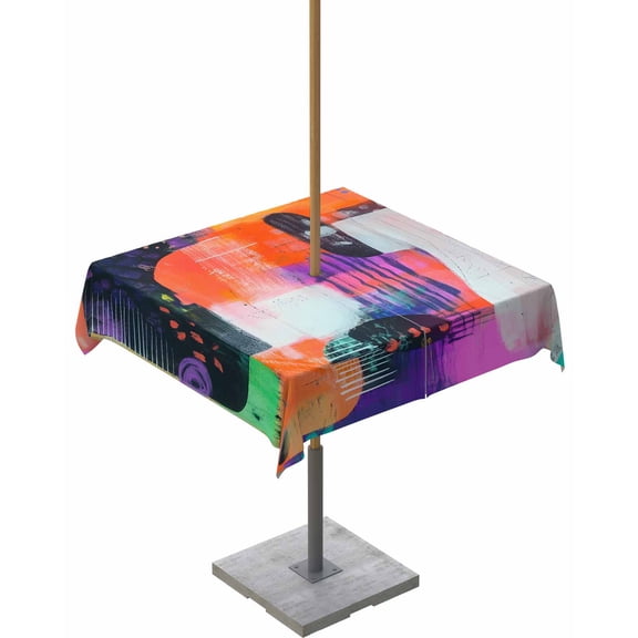 Boanket Outdoor Tablecloth with Umbrella Hole for Patio/Picnic/Party/Camping, Colorful Geometric Waterproof Table Cloth Square Cover Washable, Contemporary Color Block Abstract (60"x 60")