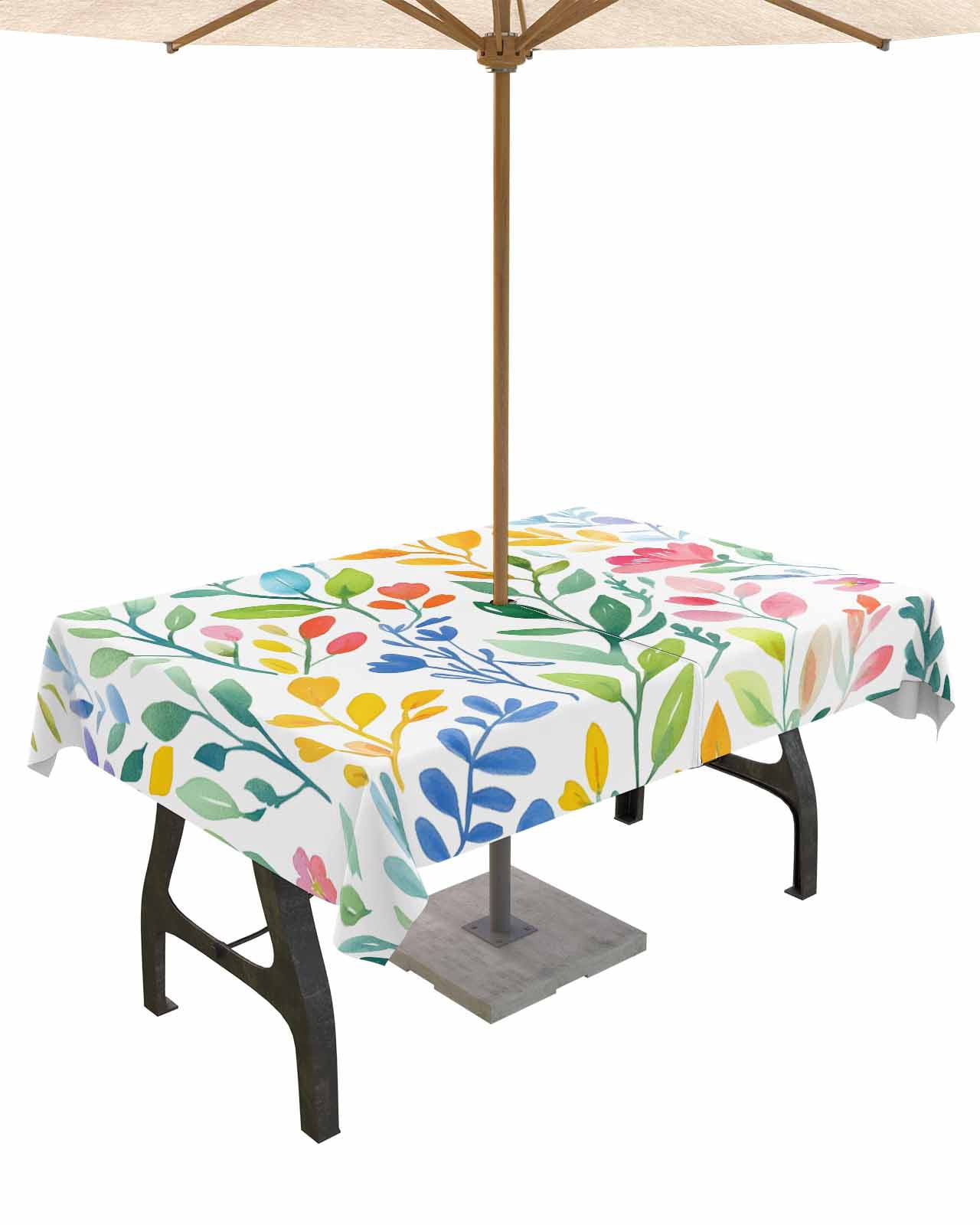 Aperturee Peach Leaf Vine Rectangle Tablecloth, Delicate Botanical Pattern, Spring Summer Cottagecore Dining Decor