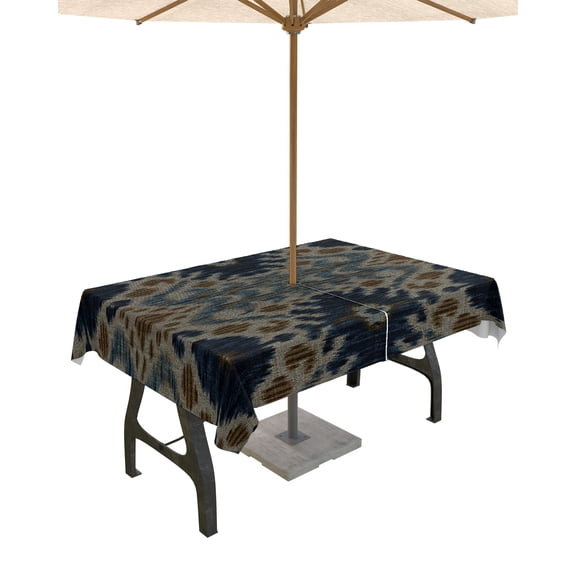 Boanket Outdoor Tablecloth with Umbrella Hole for Patio/Picnic/Party/Camping, Contemporary, Waterproof Table Cloth Rectangle Table Cover Washable, Abstract Boho Native Tribal Flower 52"x 70"