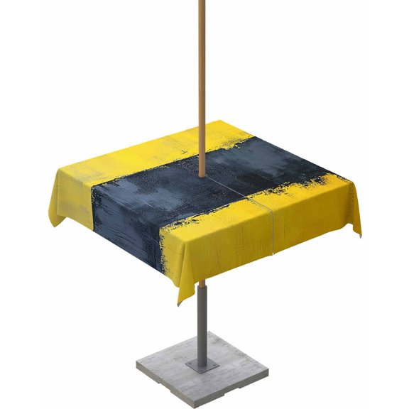 Boanket Outdoor Tablecloth with Umbrella Hole for Patio/Picnic/Party/Camping, Gray Yellow Waterproof Table Cloth Square Cover Washable, Color Block Oil Painting Abstract Modern (60"x 60")