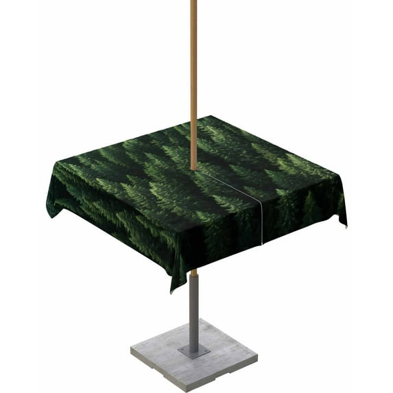 Boanket Outdoor Tablecloth with Umbrella Hole for Patio/Picnic/Party/Camping, Green Forest Waterproof Table Cloth Square Cover Washable, Pine Trees Modern Mysterious Art (60"x 60")
