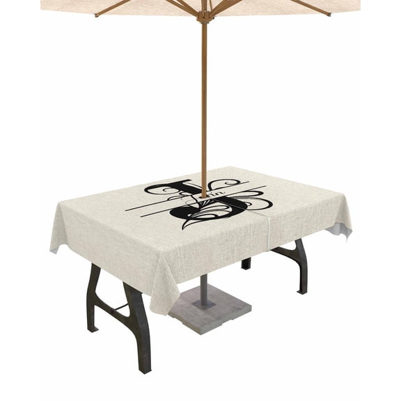 Boanket Outdoor Tablecloth with Umbrella Hole for Patio/Picnic/Party/Camping, Letter J Waterproof Table Cloth Rectangle Table Cover Washable, Monogram Words (60"x 120")