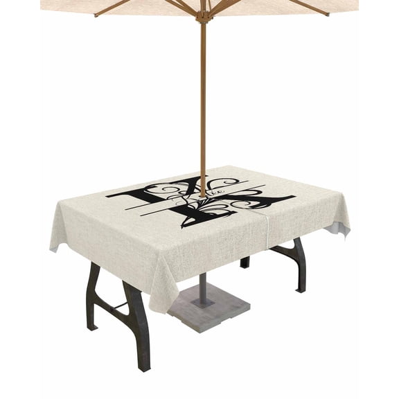 Boanket Outdoor Tablecloth with Umbrella Hole for Patio/Picnic/Party/Camping, Letter K Waterproof Table Cloth Rectangle Table Cover Washable, Monogram Words (52"x 70")