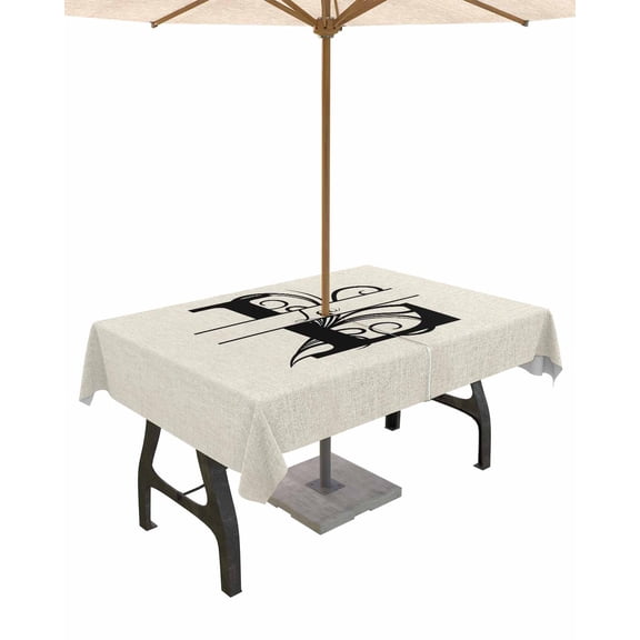 Boanket Outdoor Tablecloth with Umbrella Hole for Patio/Picnic/Party/Camping, Letter L Waterproof Table Cloth Rectangle Table Cover Washable, Monogram Words (52"x 70")