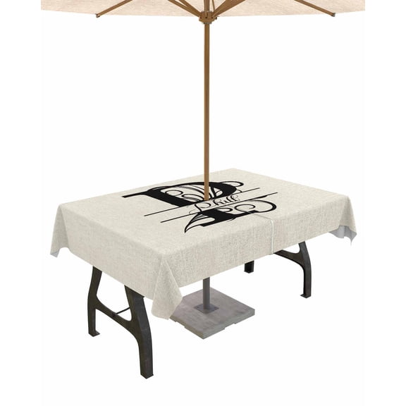 Boanket Outdoor Tablecloth with Umbrella Hole for Patio/Picnic/Party/Camping, Letter P Waterproof Table Cloth Rectangle Table Cover Washable, Monogram Words (52"x 70")