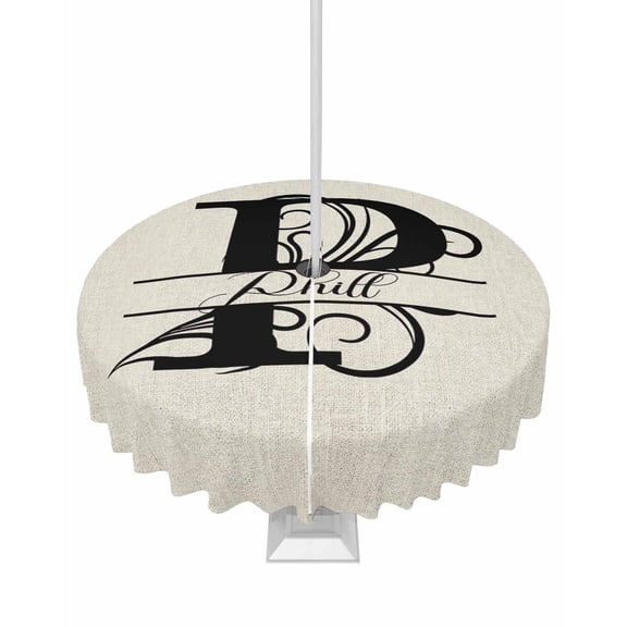Boanket Outdoor Tablecloth with Umbrella Hole for Patio/Picnic/Party/Camping, Letter P Waterproof Table Cloth Round Cover Washable, Monogram Words (Dia 60")