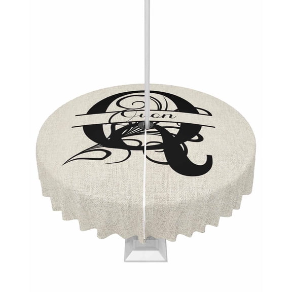 Boanket Outdoor Tablecloth with Umbrella Hole for Patio/Picnic/Party/Camping, Letter Q Waterproof Table Cloth Round Cover Washable, Monogram Words (Dia 54")