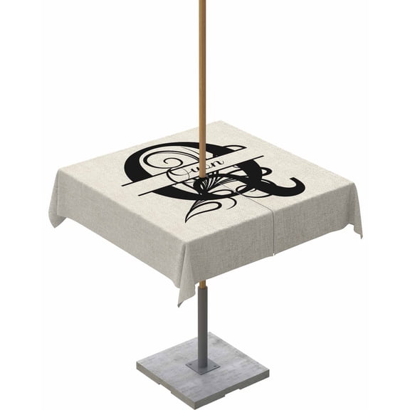 Boanket Outdoor Tablecloth with Umbrella Hole for Patio/Picnic/Party/Camping, Letter Q Waterproof Table Cloth Square Cover Washable, Monogram Words (54"x 54")