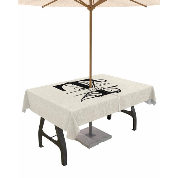 Boanket Outdoor Tablecloth with Umbrella Hole for Patio/Picnic/Party/Camping, Letter T Waterproof Table Cloth Rectangle Table Cover Washable, Monogram Words (60"x 120")