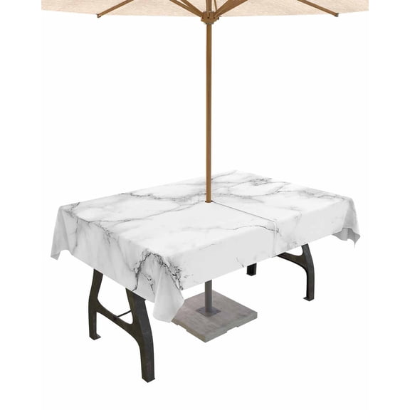 Boanket Outdoor Tablecloth with Umbrella Hole for Patio/Picnic/Party/Camping, Marble Grey White Waterproof Table Cloth Rectangle Table Cover Washable, Cracked Rock Greyscale Fake Stone (52"x 70")