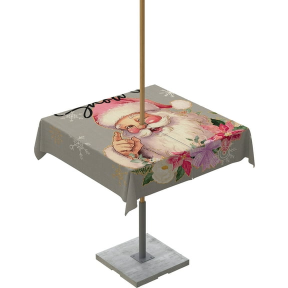 Boanket Outdoor Tablecloth with Umbrella Hole for Patio/Picnic/Party/Camping, Pink Christmas Waterproof Table Cloth Square Cover Washable, Grey Santa Winter Snowflake Botanical Rustic 60"x 60"