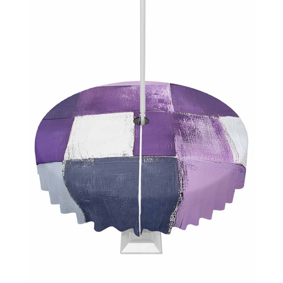 Boanket Outdoor Tablecloth with Umbrella Hole for Patio/Picnic/Party/Camping, Purple Grey Waterproof Table Cloth Round Cover Washable, Abstract Neutral Modern White Street Art (Dia 54")