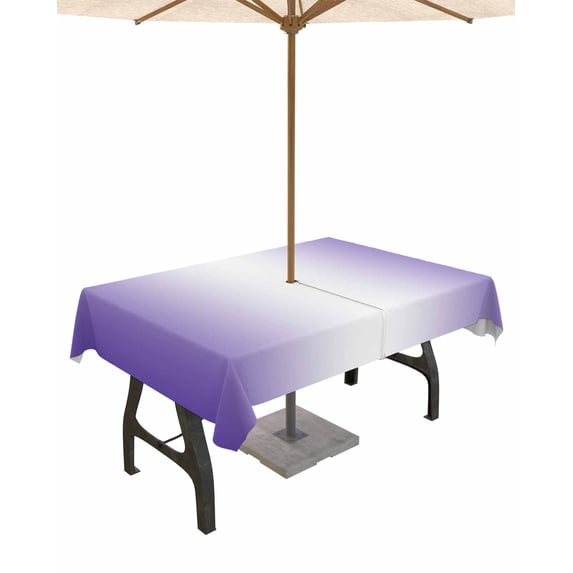 Boanket Outdoor Tablecloth with Umbrella Hole for Patio/Picnic/Party/Camping, Purple Ombre Waterproof Table Cloth Rectangle Table Cover Washable, Purple White Gradient Modern Abstract Art (60"x 84")