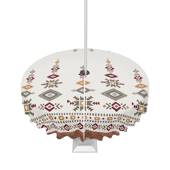 Boanket Outdoor Tablecloth with Umbrella Hole for Patio/Picnic/Party/Camping, Retro Southwest, Waterproof Table Cloth Round Cover Washable, Geometric Abstract Bohemia Native Tribal Dia 54"