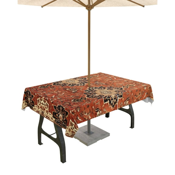 Boanket Outdoor Tablecloth with Umbrella Hole for Patio/Picnic/Party/Camping, Southwest, Waterproof Table Cloth Rectangle Table Cover Washable, Geometric Stripe Boho Native Flower Print 52"x 70"