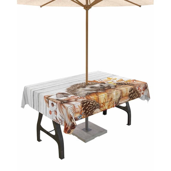 Boanket Outdoor Tablecloth with Umbrella Hole for Patio/Picnic/Party/Camping, Thanksgiving Hedgehog Waterproof Table Cloth Rectangle Table Cover Washable, Fall Pumpkins Harvest Vintage (52"x 70")