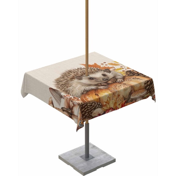 Boanket Outdoor Tablecloth with Umbrella Hole for Patio/Picnic/Party/Camping, Thanksgiving Hedgehog Waterproof Table Cloth Square Cover Washable, Fall Pumpkins Harvest (60"x 60")