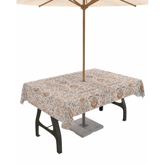 Boanket Outdoor Tablecloth with Umbrella Hole for Patio/Picnic/Party/Camping, Vintage Boho Waterproof Table Cloth Rectangle Table Cover Washable, Retro Southwestern Ethnic Mexican Floral 60"x 84"