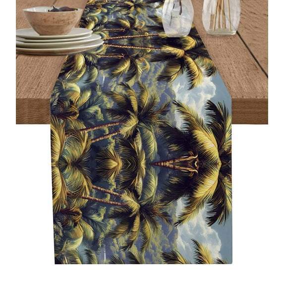 Boanket Palm Tree Table Runner - 48 Inch Long, Kitchen Dining Table Runner Dresser Scarves, Farmhouse Watercolor Tropical Plant Leaves Farmhouse Decor for Coffee Tables Wedding Party Banquet