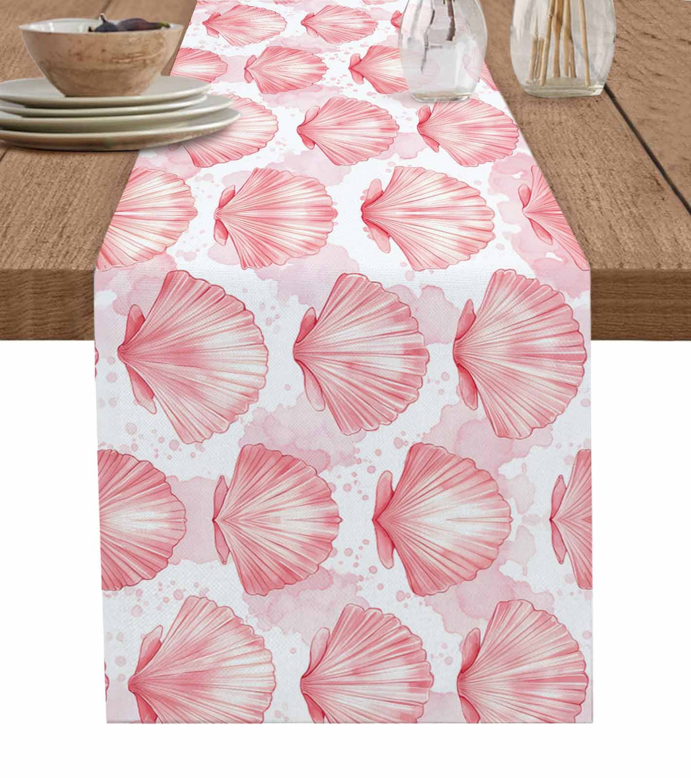 Shell Table Runner Boanket Pink Coastal Shell Table Runner - 60 Inch Long, Kitchen Dining ...